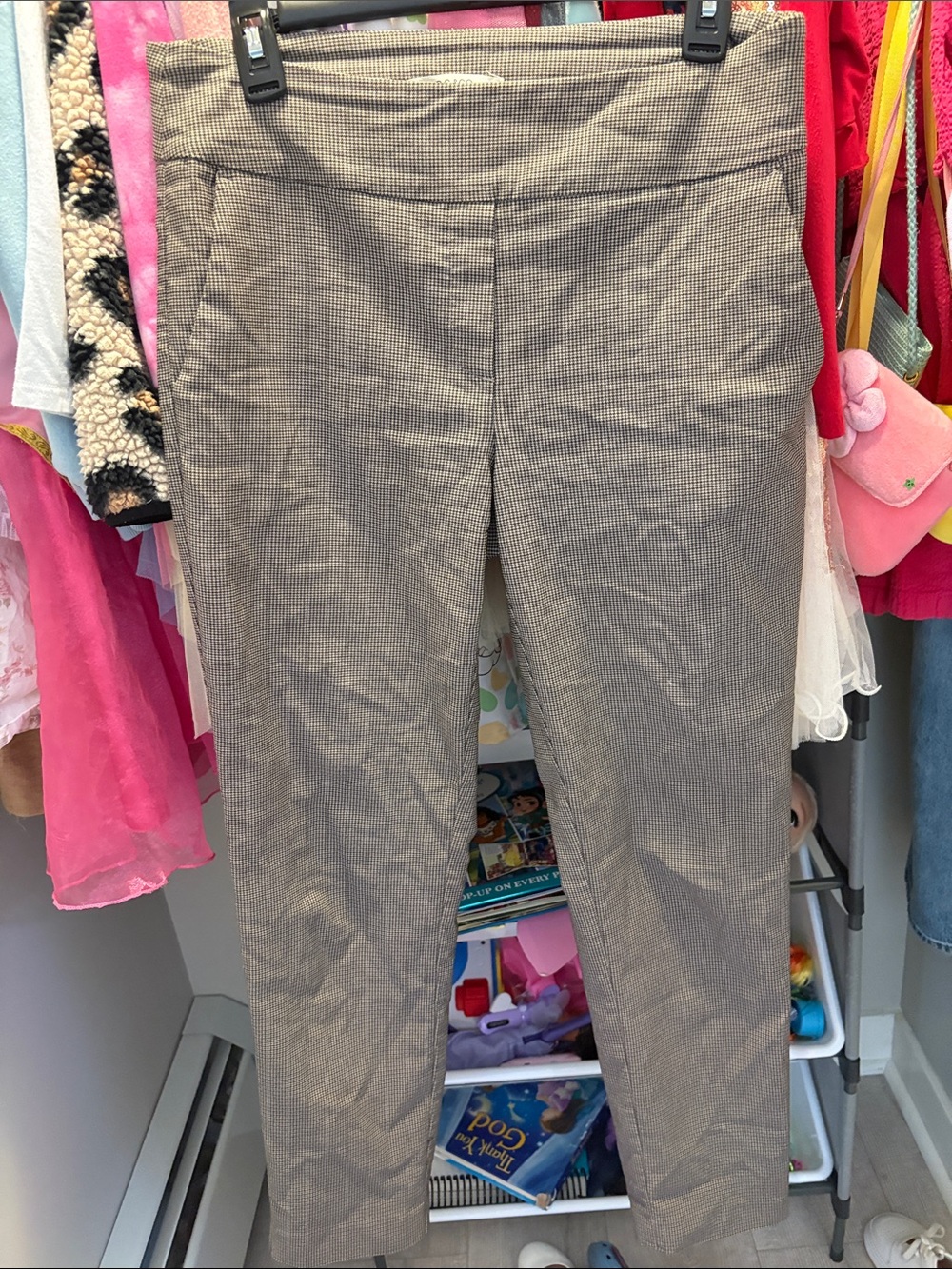 Straight-Leg Dress Pants in Taupe Houndstooth